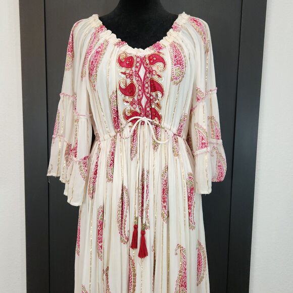 Anthropologie Me 2 Magic Womens Boho Maxi Dress Red/Gold SZ L - Picture 2 of 8